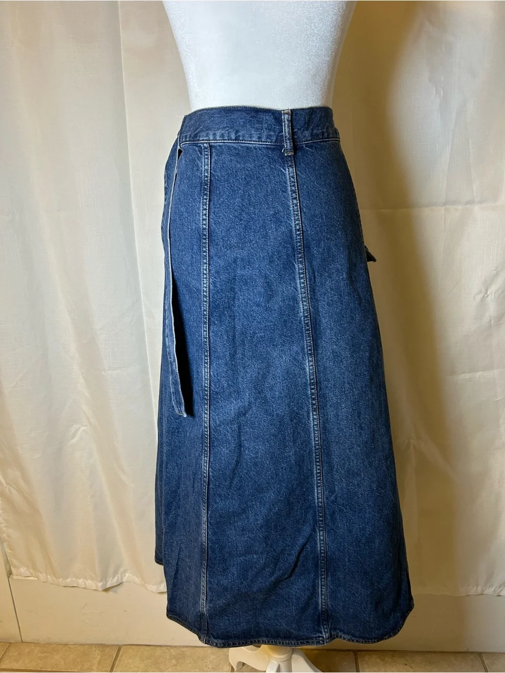 Zara Indigo Denim Maxi Skirt with Cargo Pocket